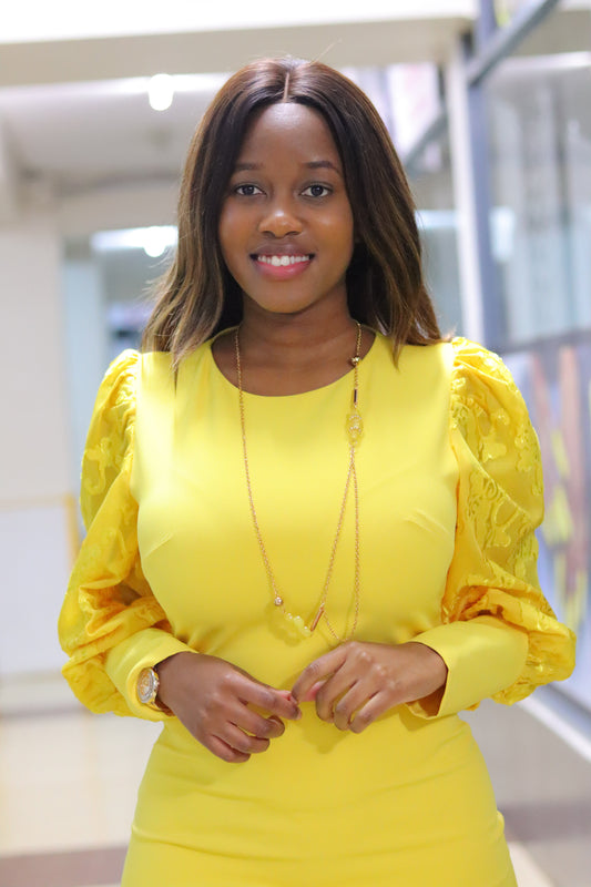 Yellow Long Puff Sleeve Dress
