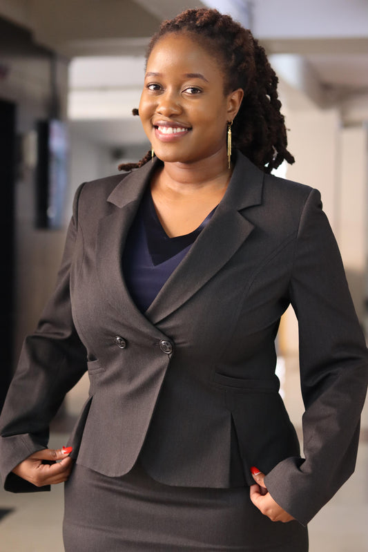 Grey Double Button Skirt Suit