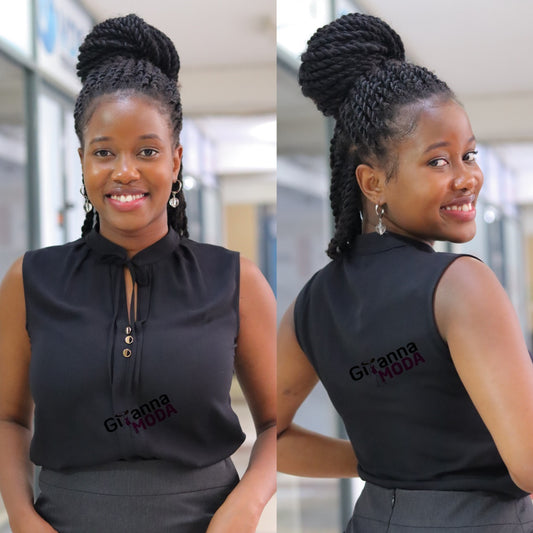 Tie Neck Black Sleeveless Blouse