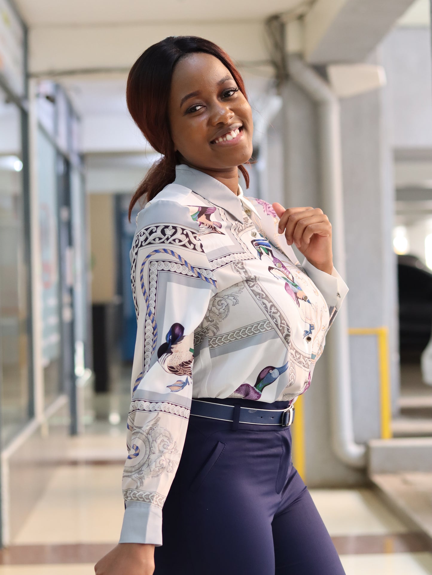 Crest Print Long Sleeved Blouse