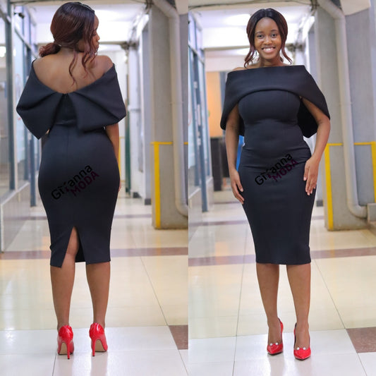 Black Pannelled OffShoulder Dress