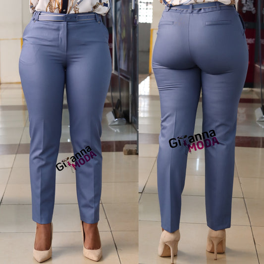 Welt Pockets Belted Trouser in Light Blue