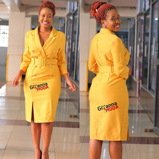 Mustard Contemporary Lapels Overlap Blazer Dress