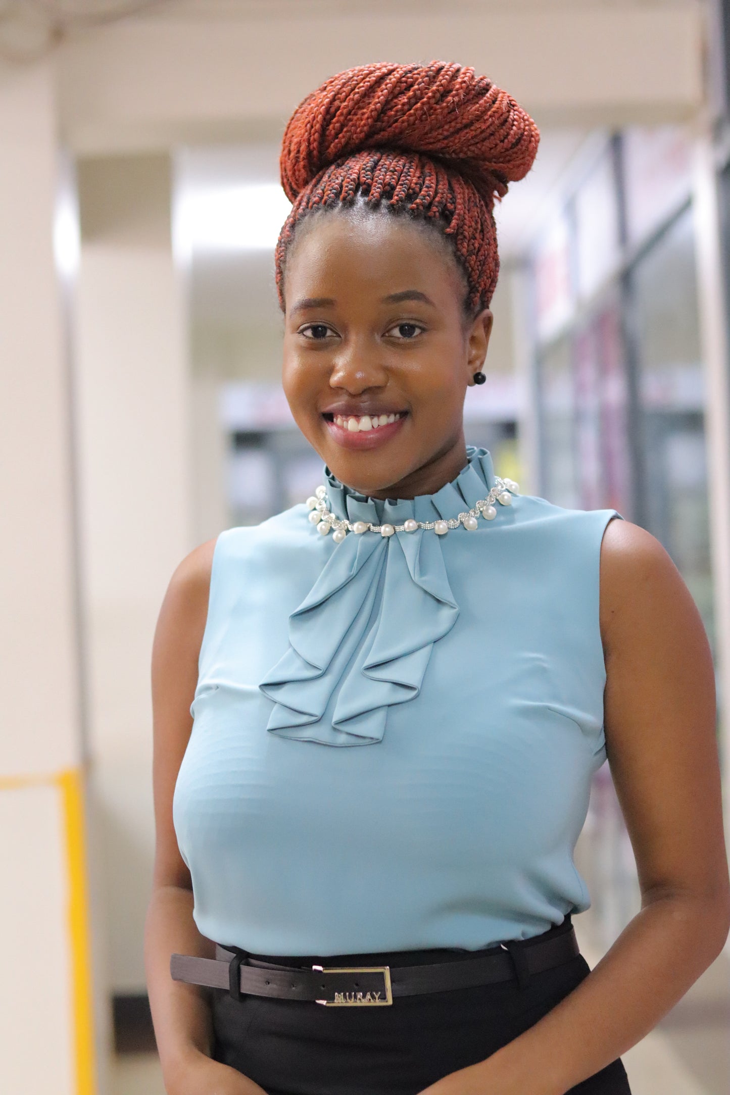 Pearl Embellished Frilled Turquoise Blouse