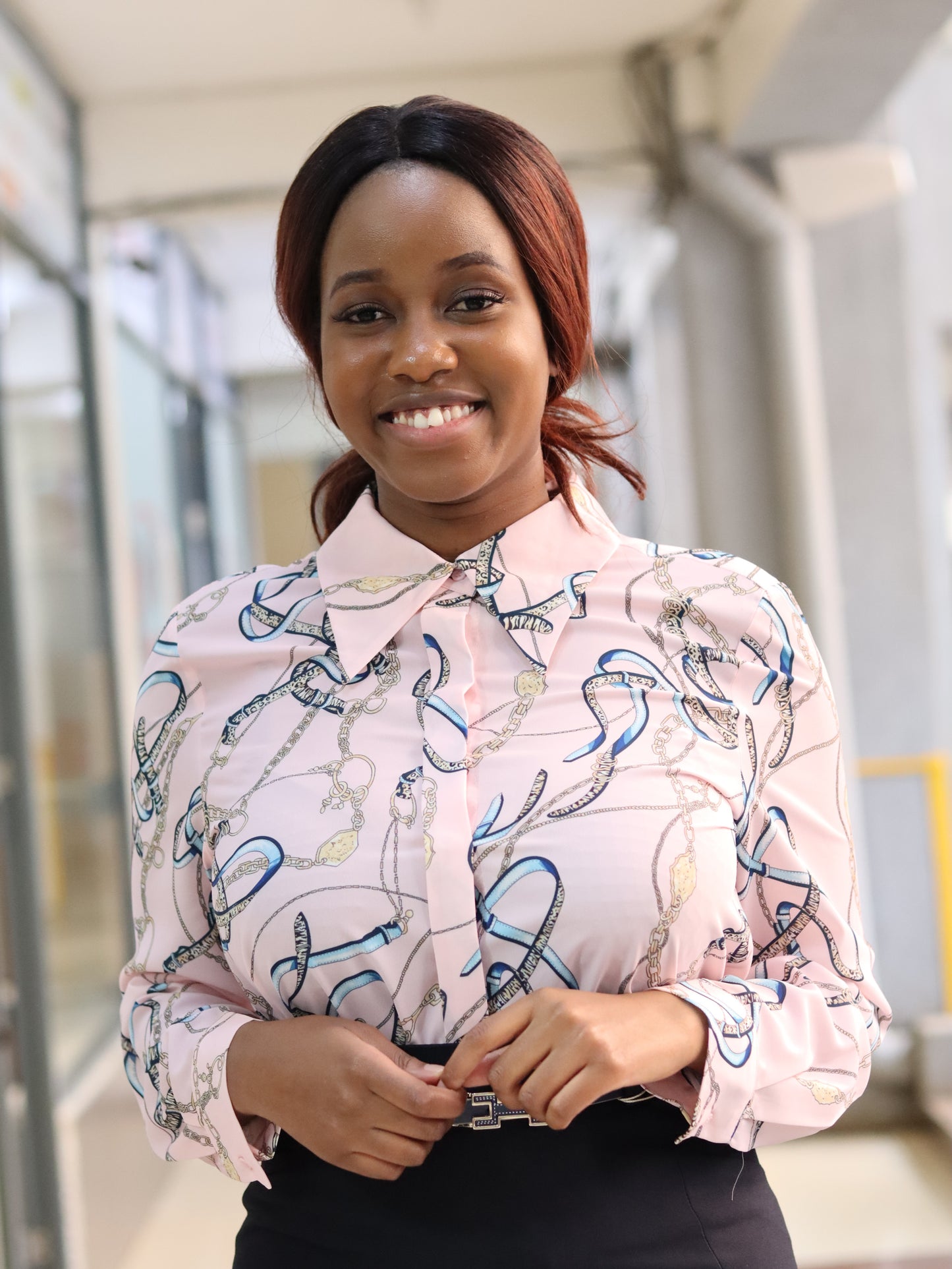 Chain Print Light Pink Collared Blouse