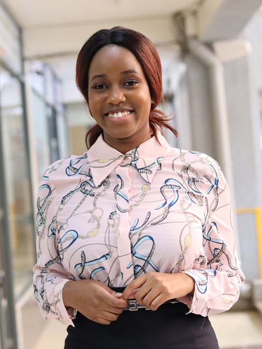 Chain Print Light Pink Collared Blouse
