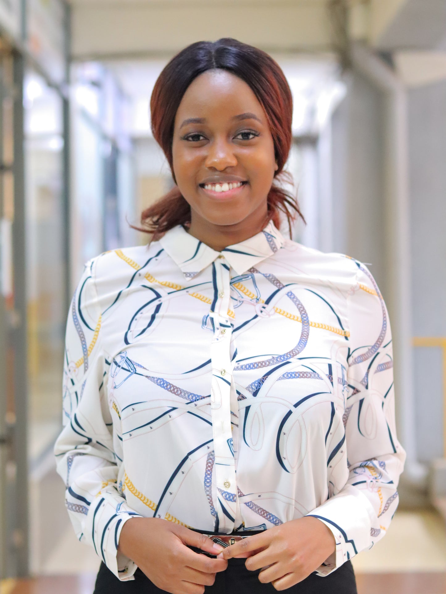 Chain Print Cream Collared Blouse