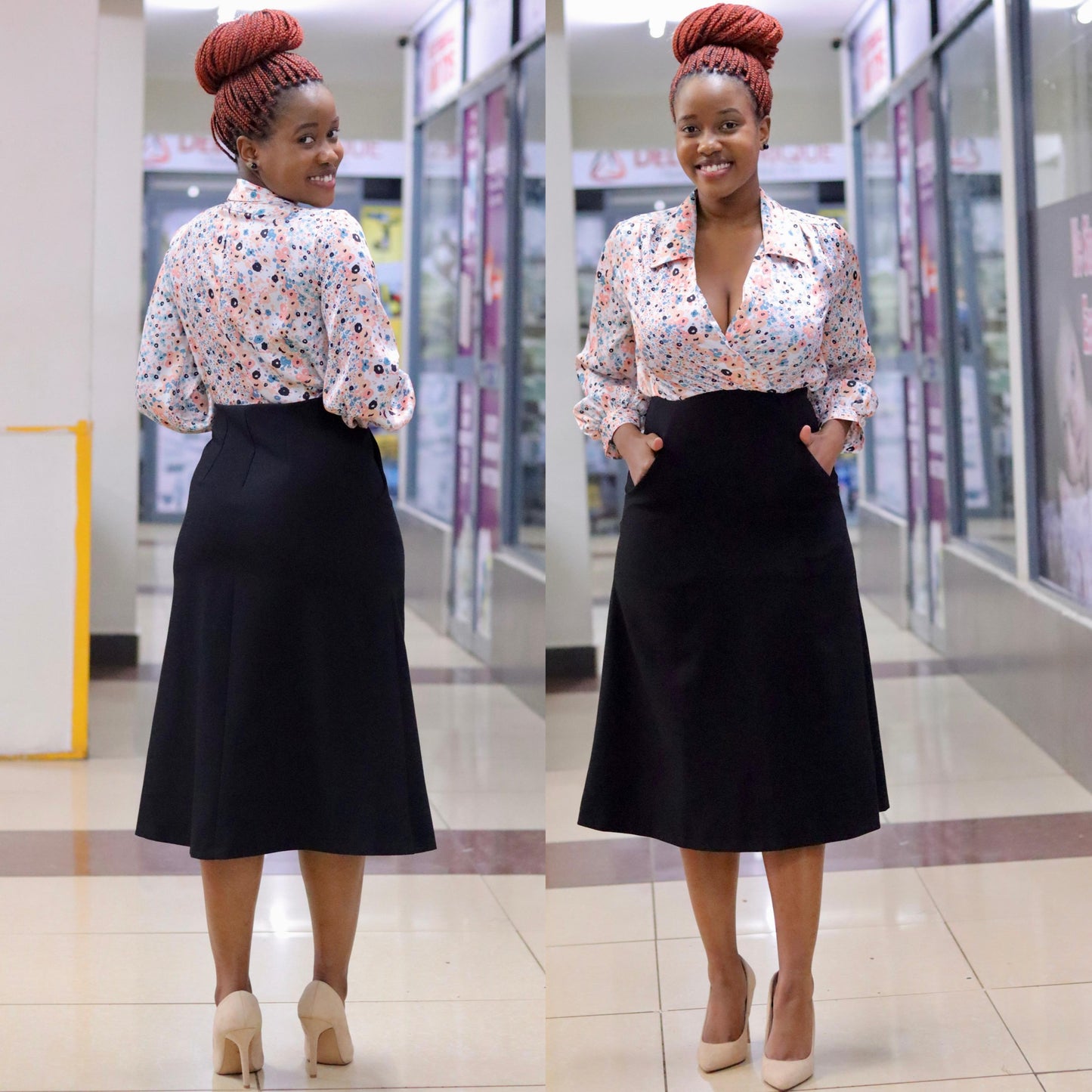 Peach Collared A-line Dress