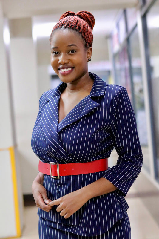 Stripped White/Blue Skirt Suit Set