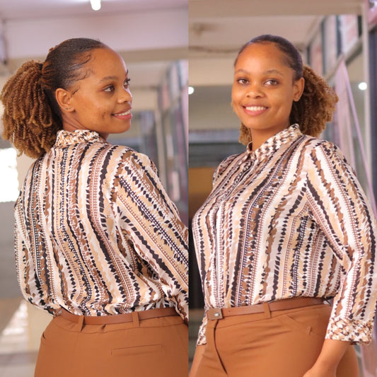 Brown Floral Sleeved Blouse