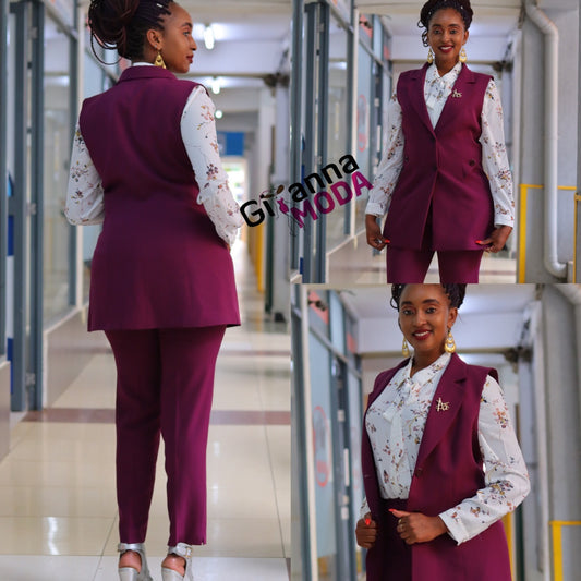 Sleeveless Fuchsia Trouser Suit