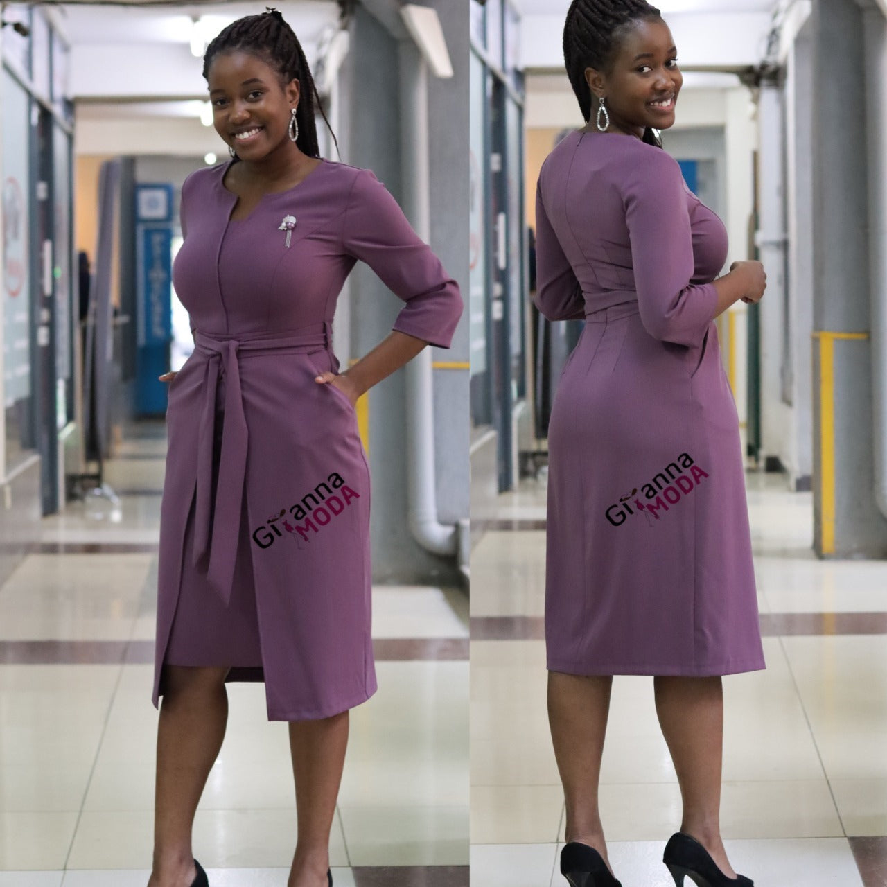 Mauve Faux Wrap Dress