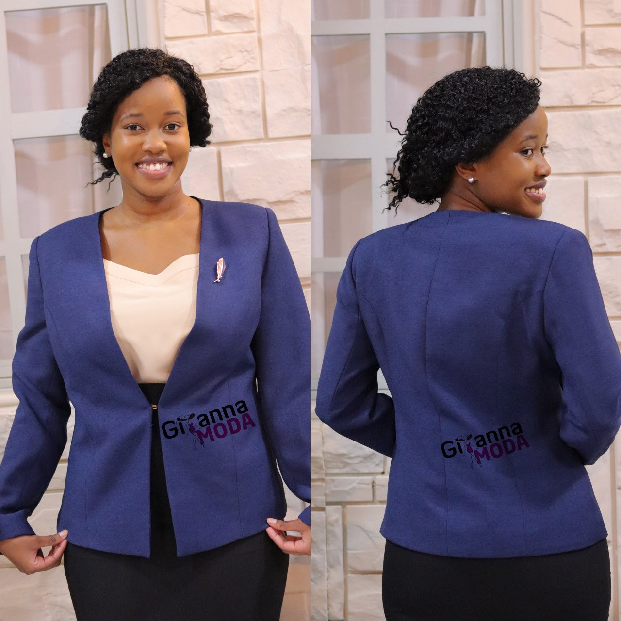 Navy Blazer with Brooch