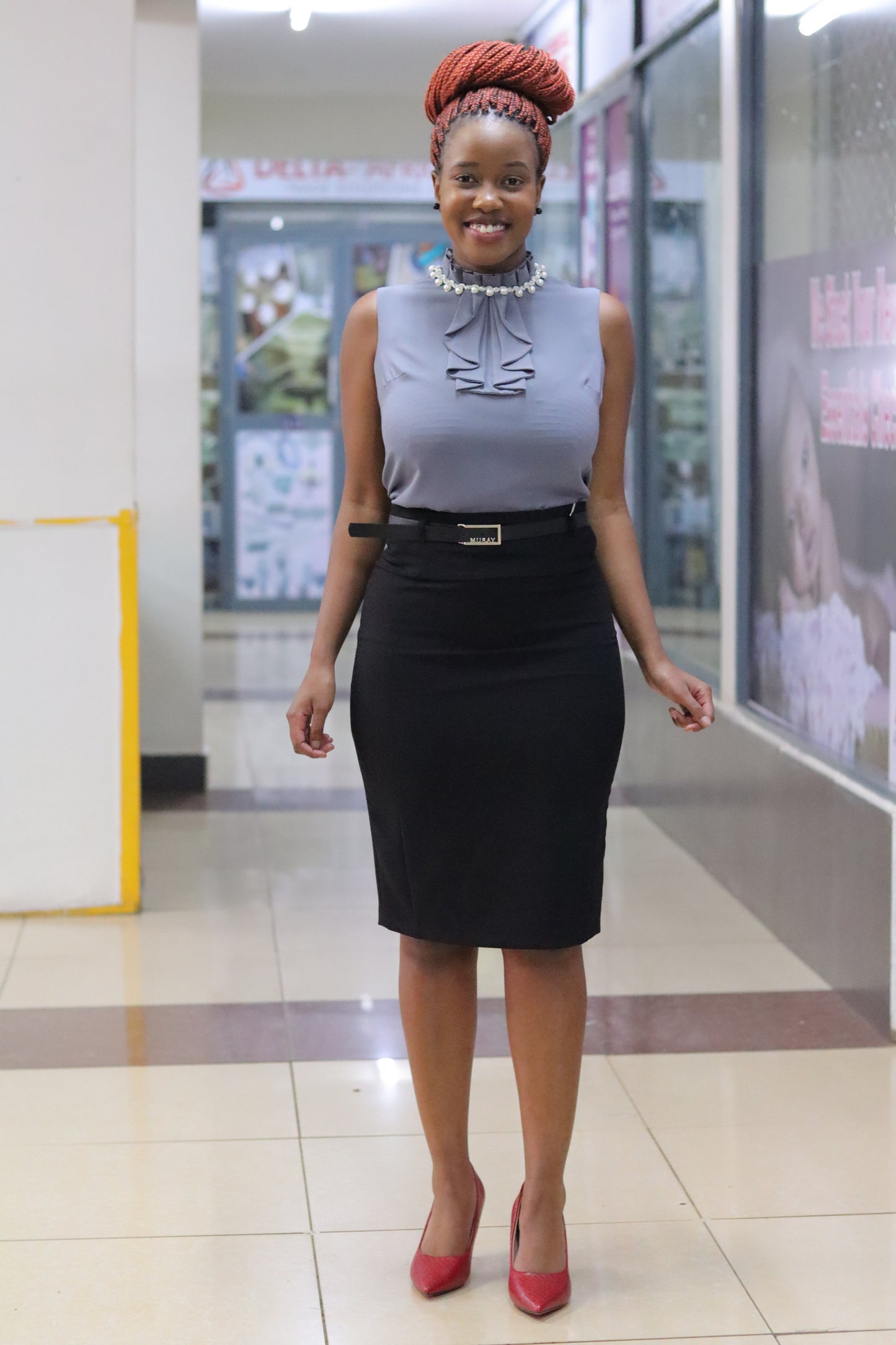 Pearl Embellished Frilled Grey Blouse