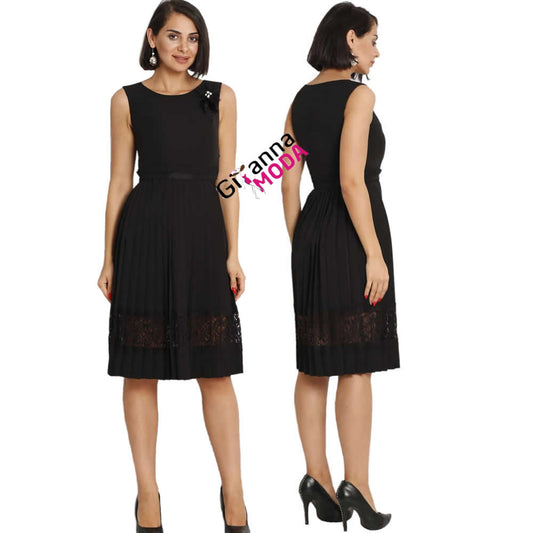 Black Lace Insert Sunray Pleat Skater