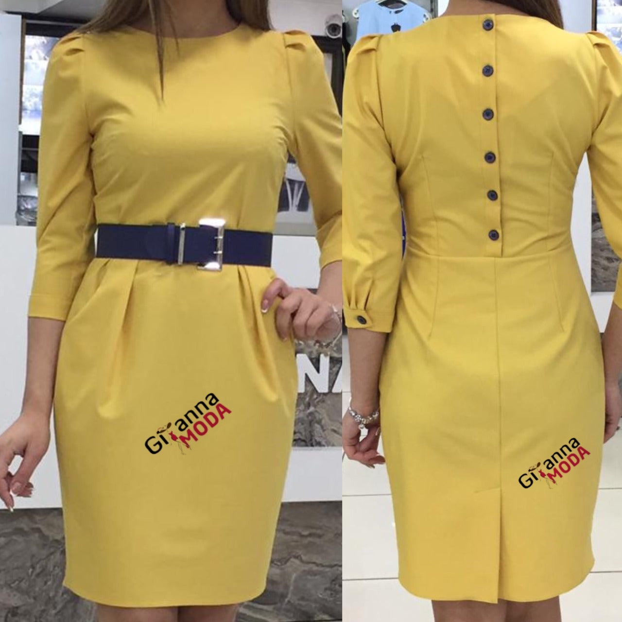 Yellow Back Buttoned Dress