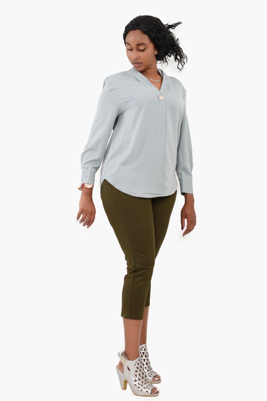 Light Blue V-Neck Studded Long Blouse