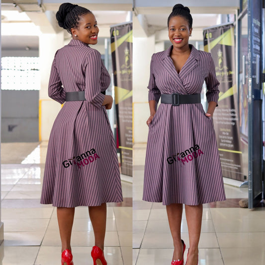 Stripped Black Belted Skater Dress