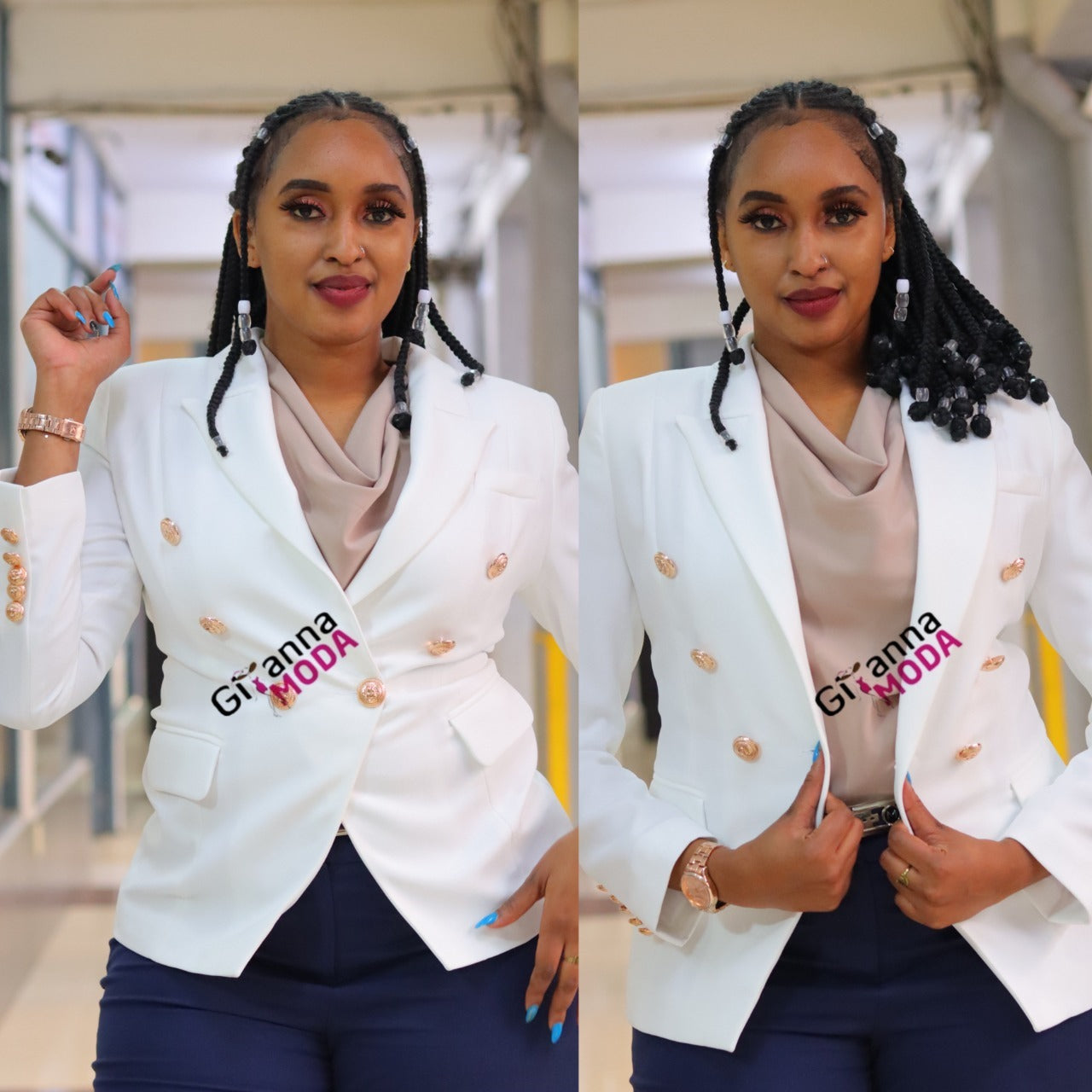 Double Breasted Blazer in White