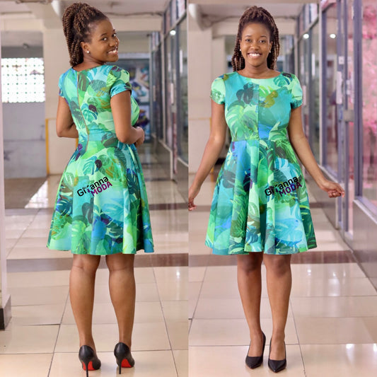 Jade & Emerald Green Tropical Skater Dress