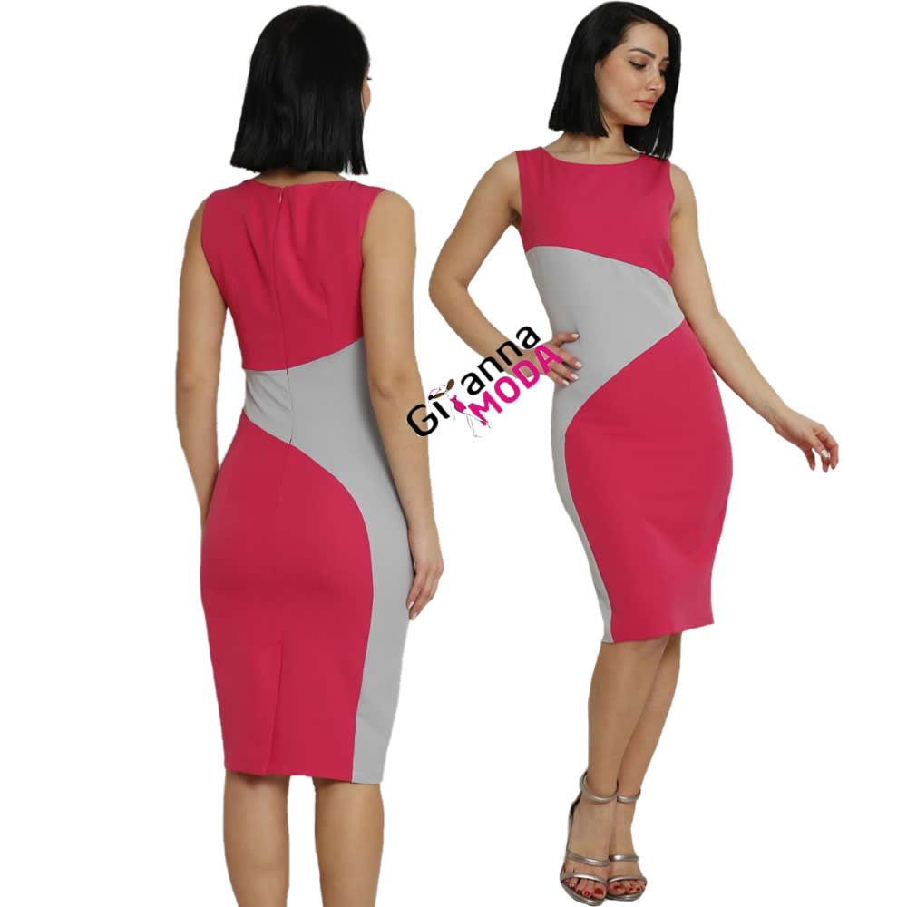 Fuschia/Grey Contrast Dress