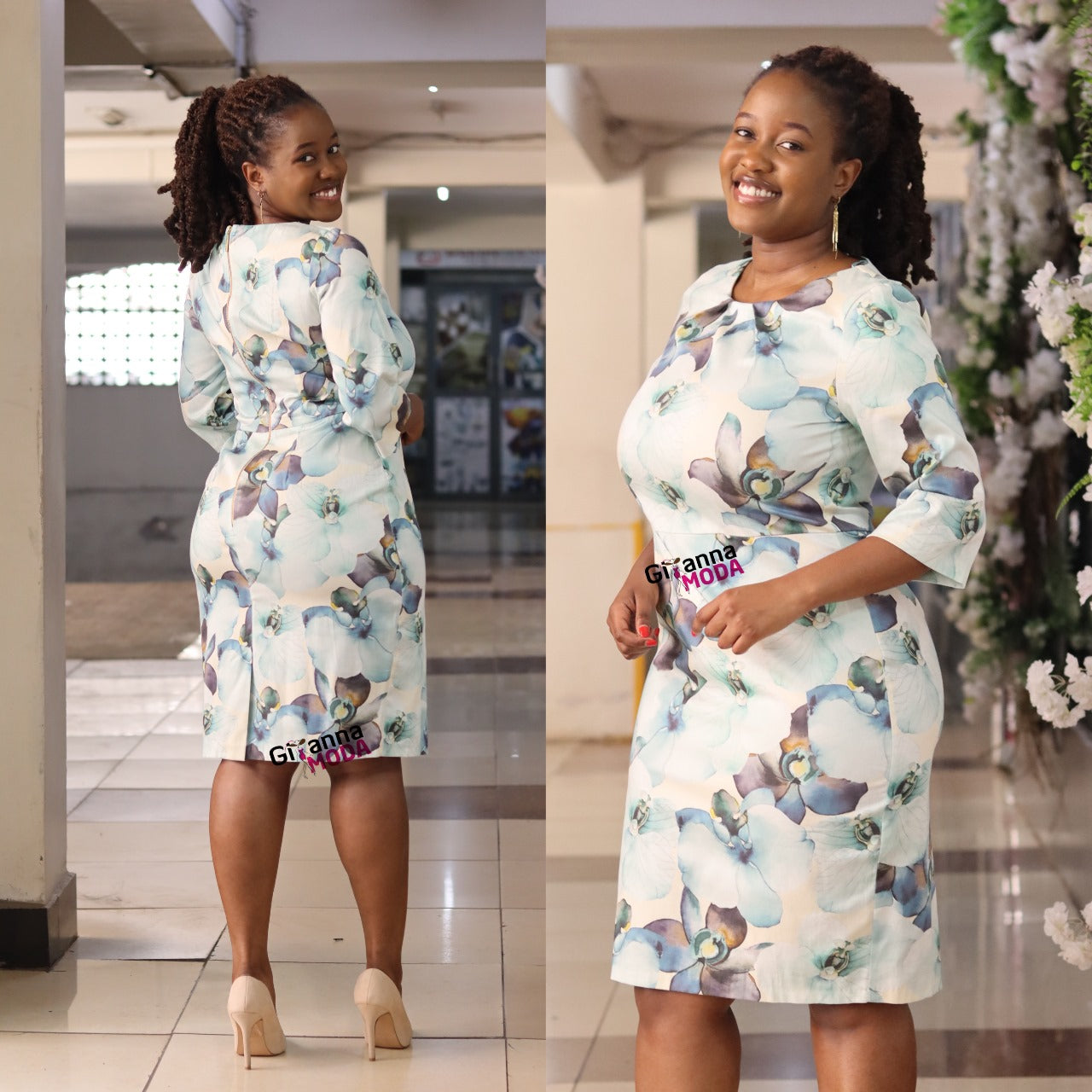 Closet Turquoise Floral Pencil Dress