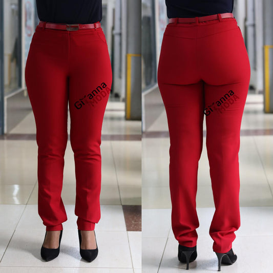 Full Length Belted Trouser in Red