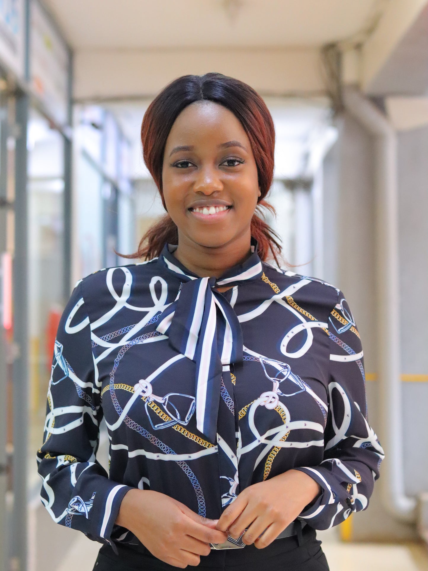 Tie Neck Black Chain Print Blouse