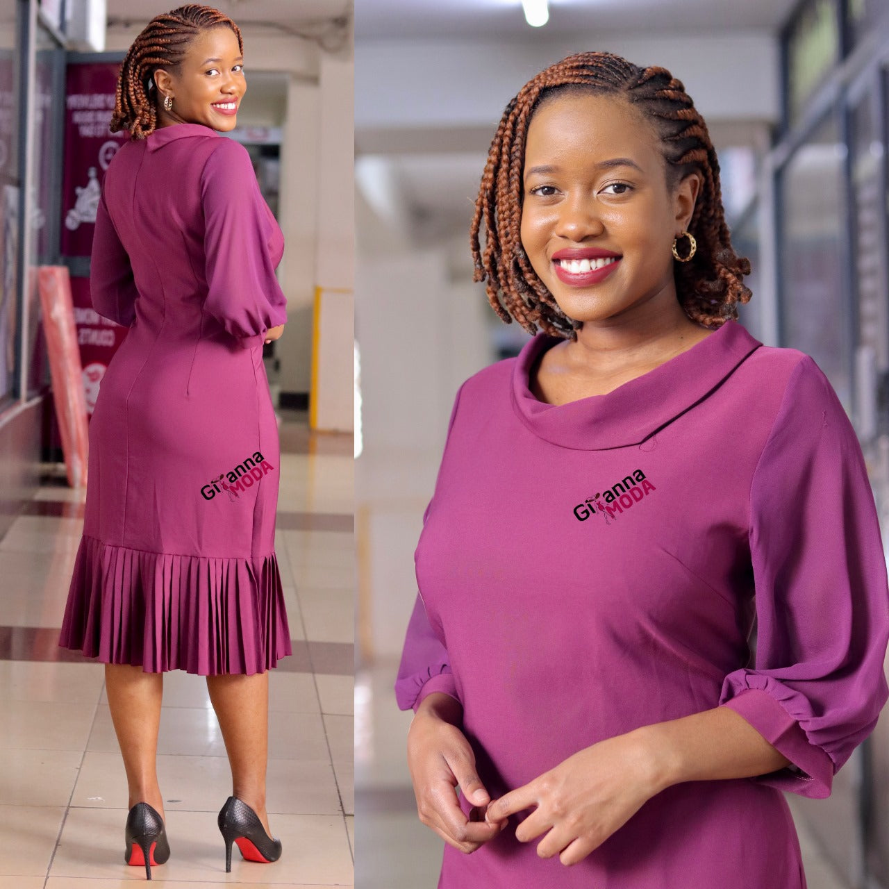 Berry Sunray Pleat Hem Bodycon