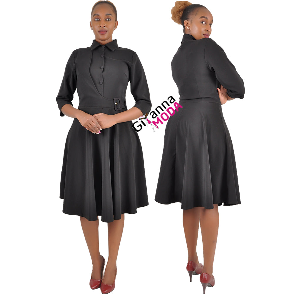 Black Skater Dress with Side Buckle