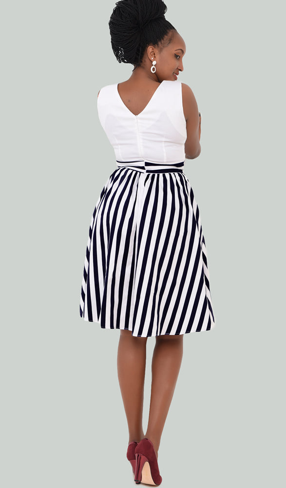 Navy Blue and White Stripped Dress