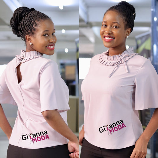 Pleated Frill Grey Short Sleeve Top