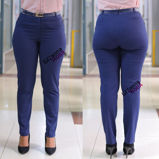 Full Length Belted Trouser in Navy