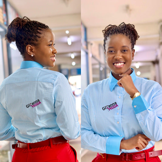 Pin Stripped Sky Blue Collared Blouse