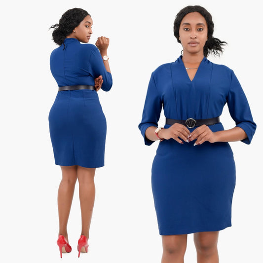 Petrol Blue Sleeved Belted Bodycon