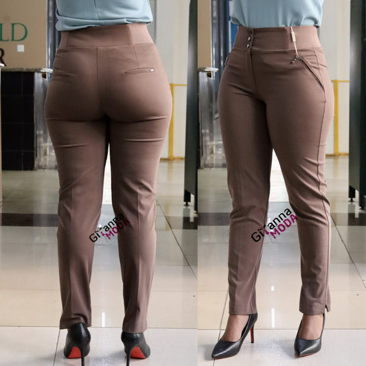 High Waist Side Band Trouser in Mink