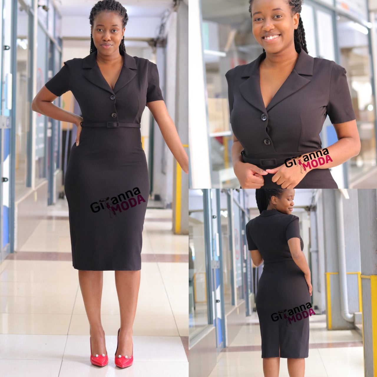 Black Collared Front Button Dress