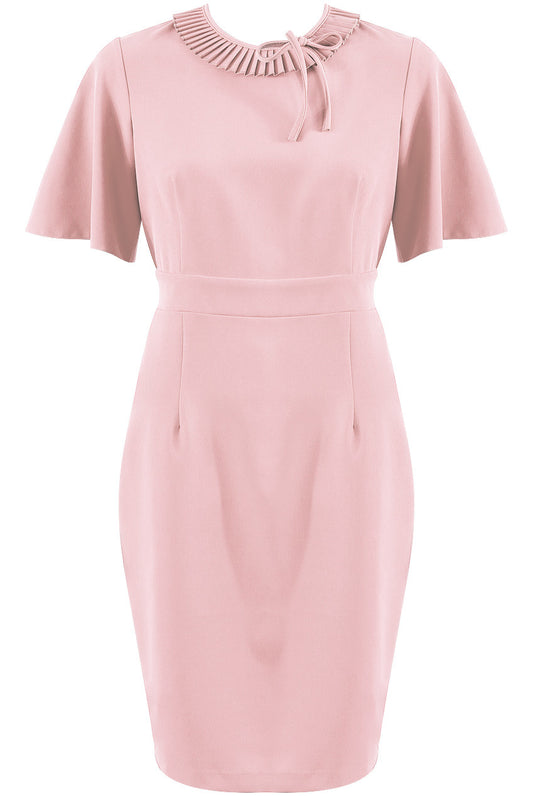 Rose Pink Pleated Neckline with Knot Trim Bodycon