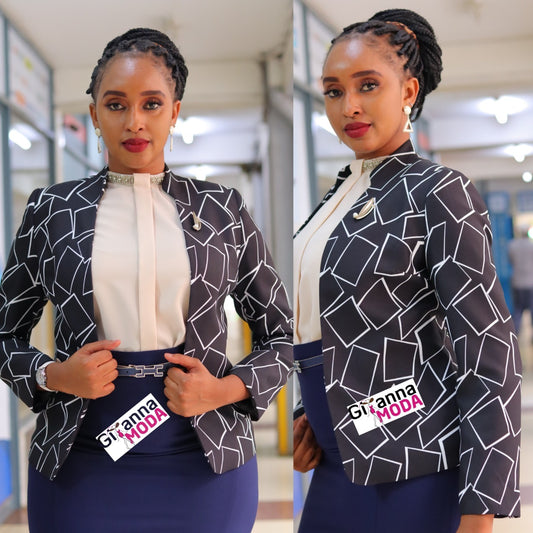 Rectangular Geo Print Black Blazer