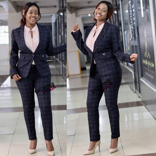 Plaid Navy Trouser Suit