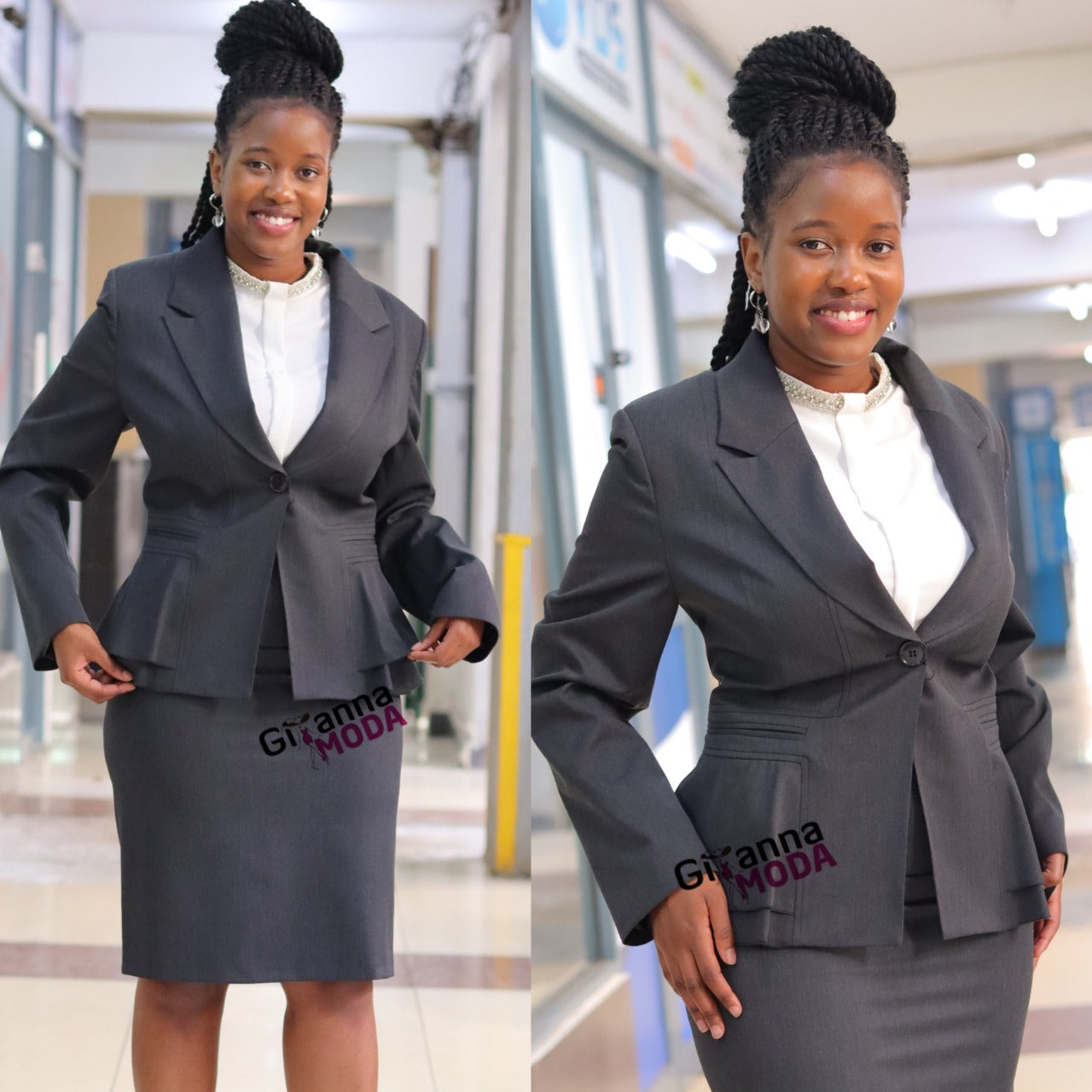 Single Breasted Grey Skirt Suit