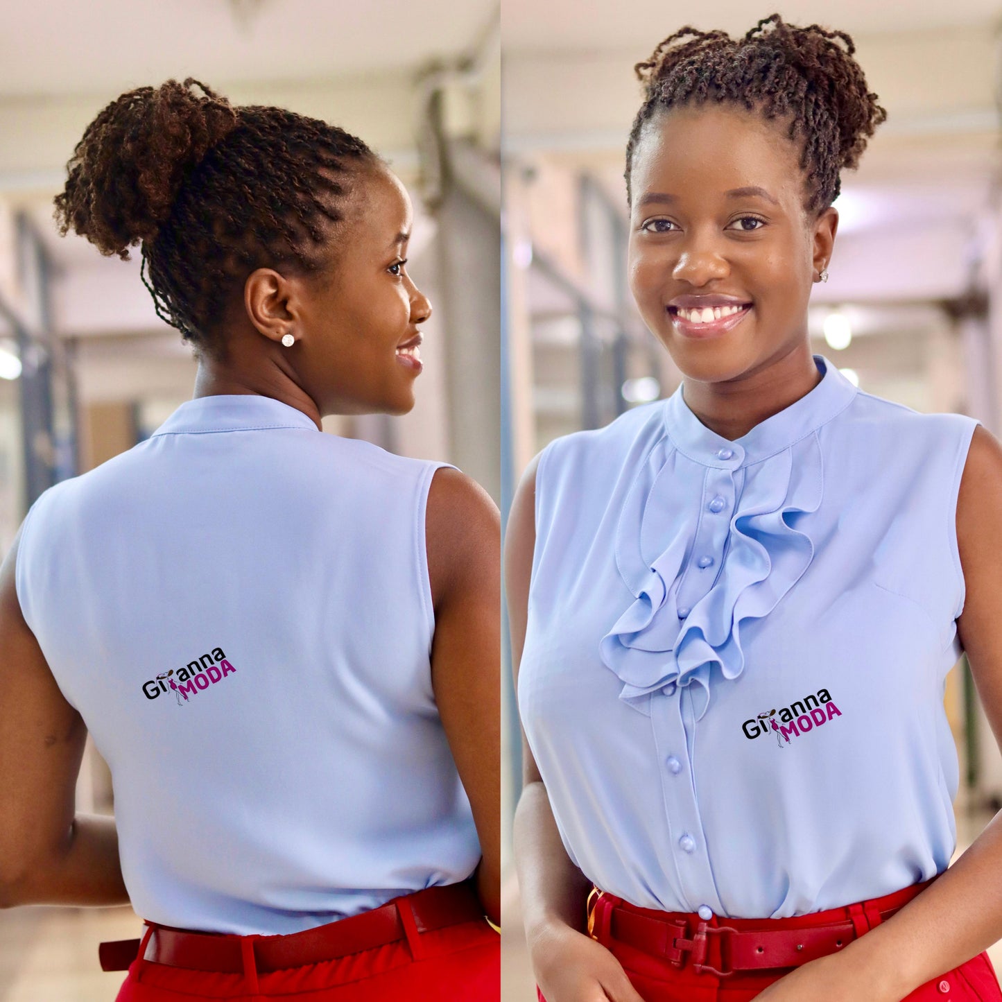 Sleeveless Ruffle Baby Blue Blouse