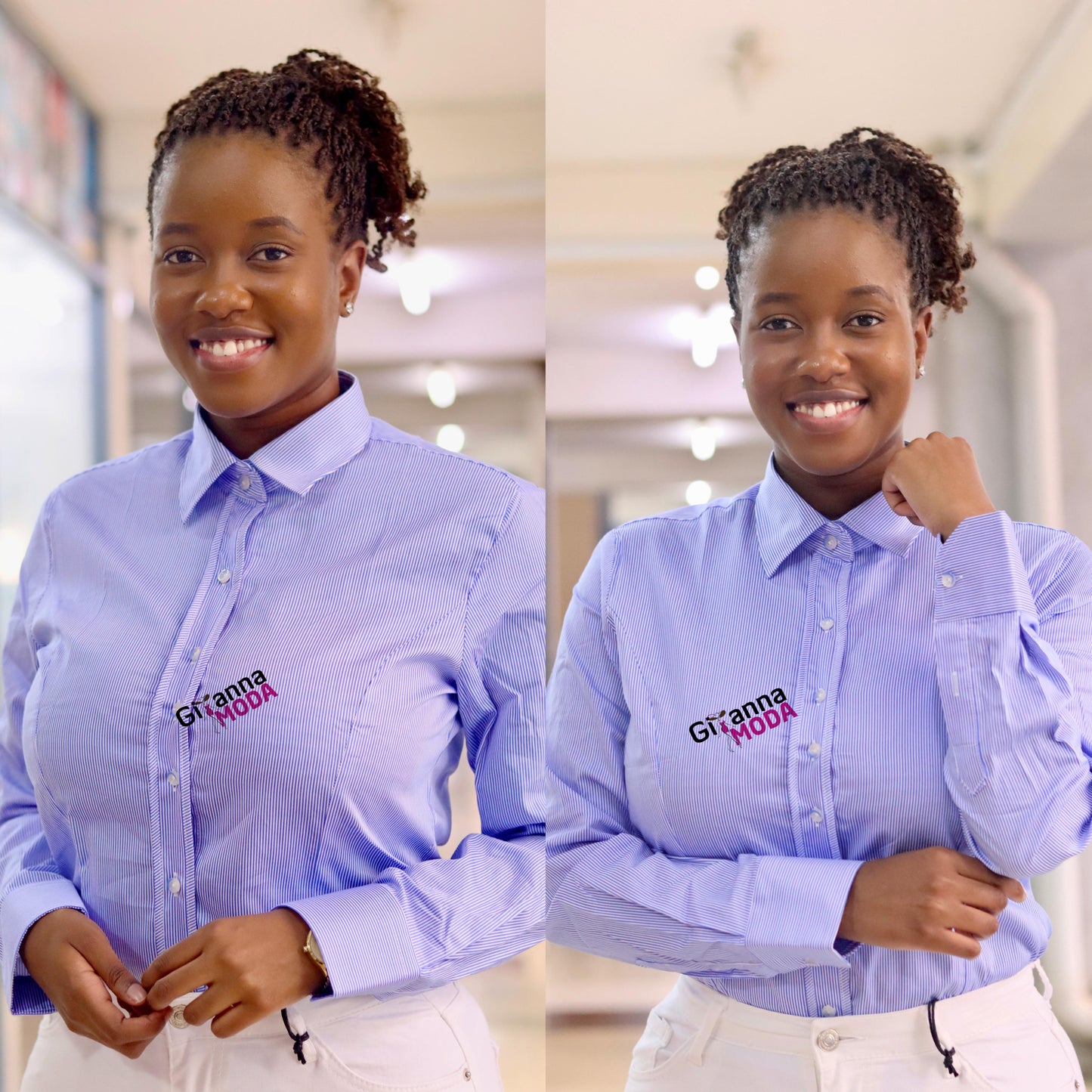 Pin Stripped Blue Collared Blouse
