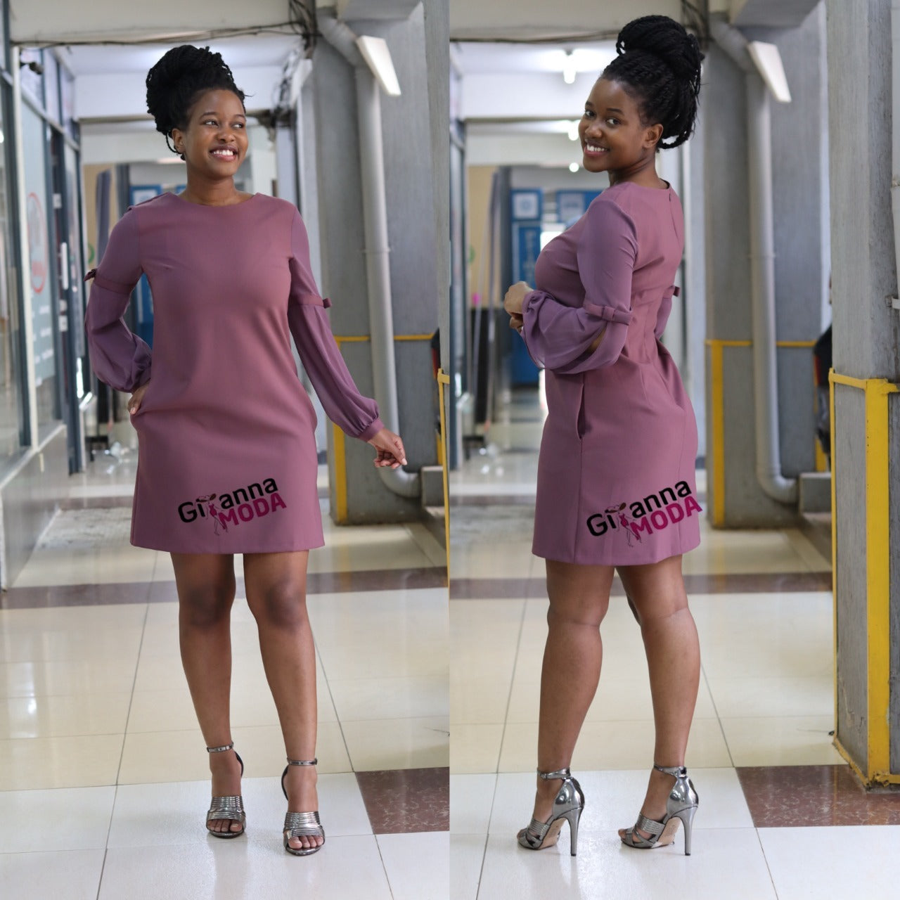 Purple Sleeved Shift Dress