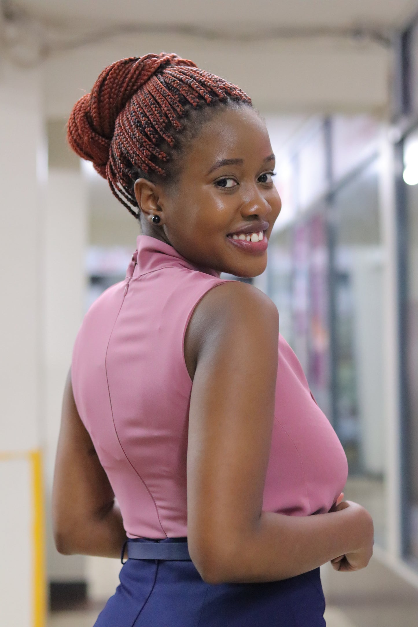 Front Bow Tie Rose Pink Blouse