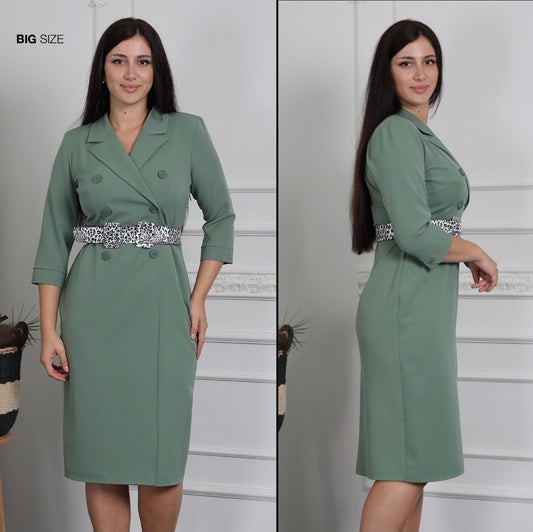 Green Faux Wrap Double Button Bodycon Dress