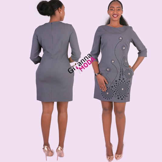 Grey Floral Shift Dress