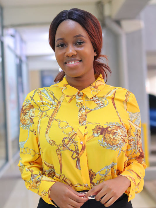 Chain Yellow Print Long Sleeve Blouse