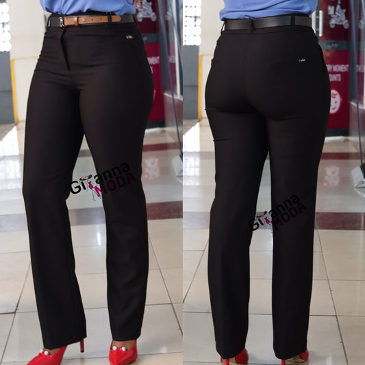 Brown Patch Belt Trouser in Black