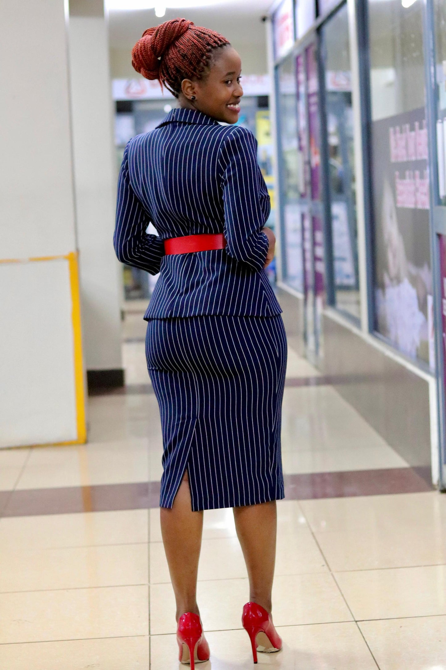 Stripped White/Blue Skirt Suit Set